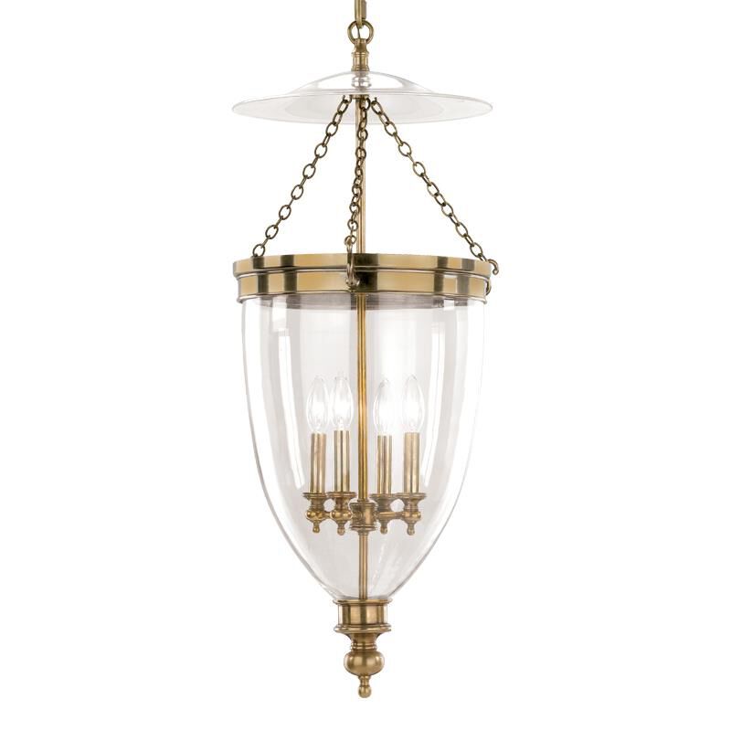 Shown in Aged Brass finish and Clear glass